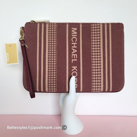 MICHAEL KORS Handbags - MICHAEL KORS Jet Set Signature Jacquard Large Zip Pouch Wristlet- Dark Berry
